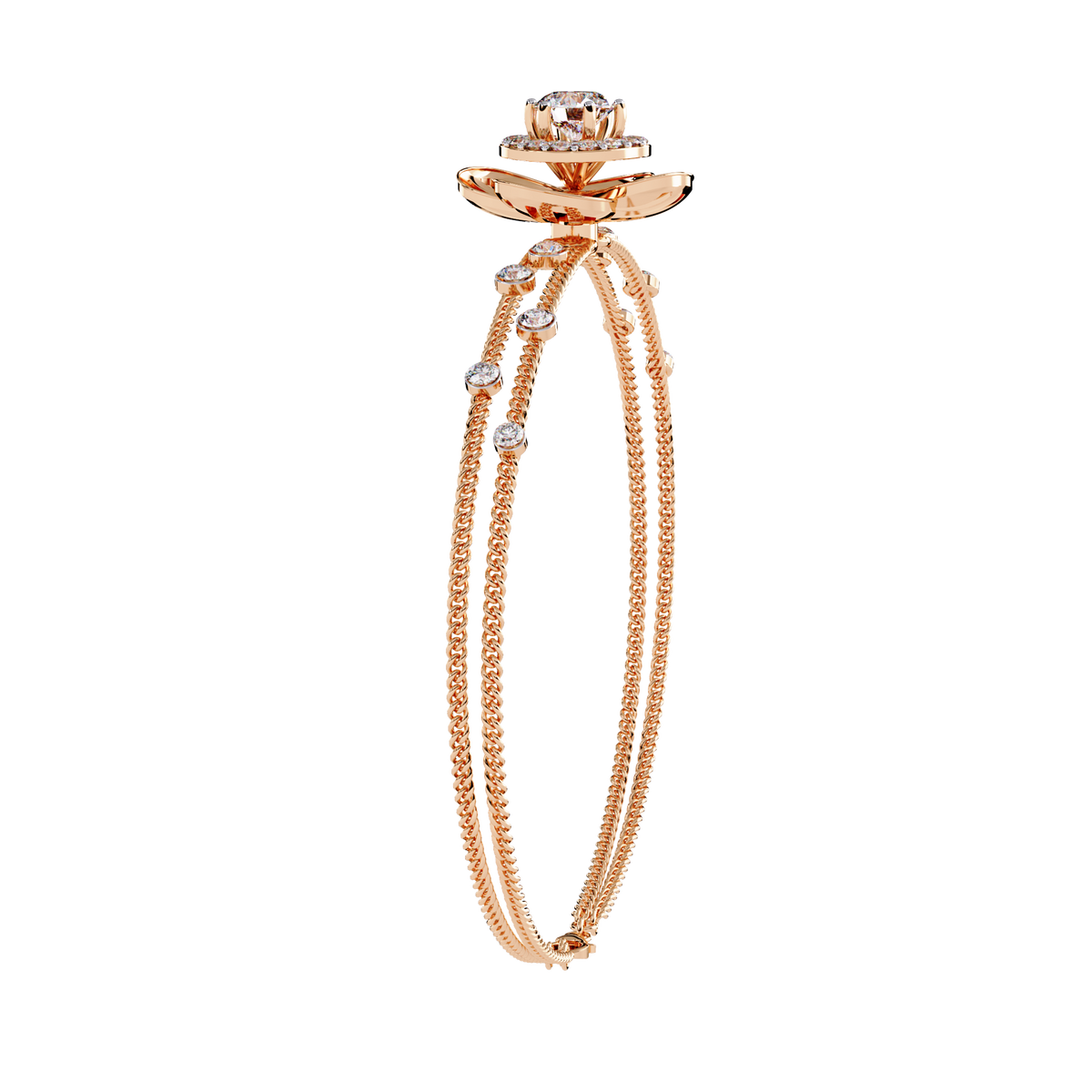 1.0 CTW Round Diamond Halo Motif Bracelet in Rose Gold view 3 – Lunéa Paris