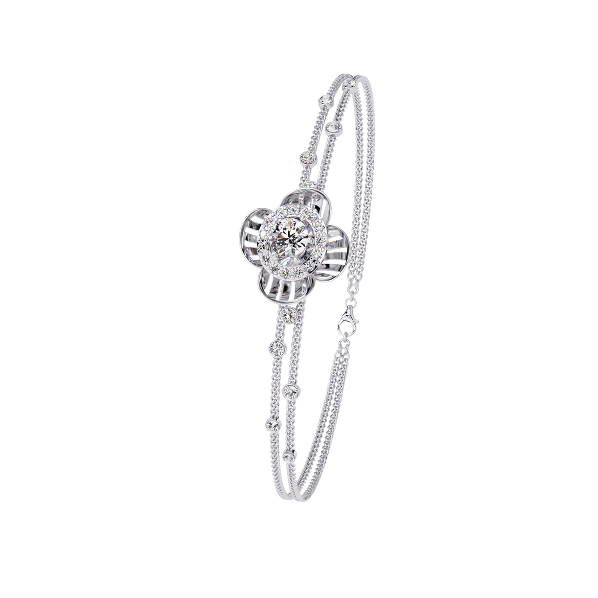1.0 CTW Round Diamond Halo Motif Bracelet in White Gold view 13 – Lunéa Paris