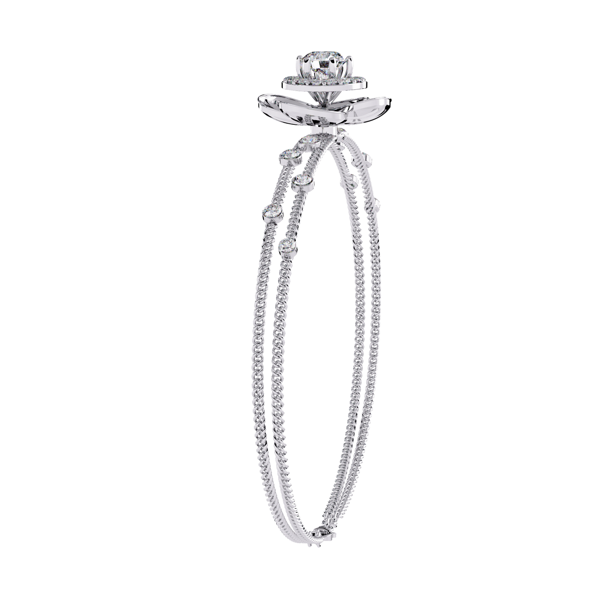 1.0 CTW Round Diamond Halo Motif Bracelet in White Gold view 4 – Lunéa Paris