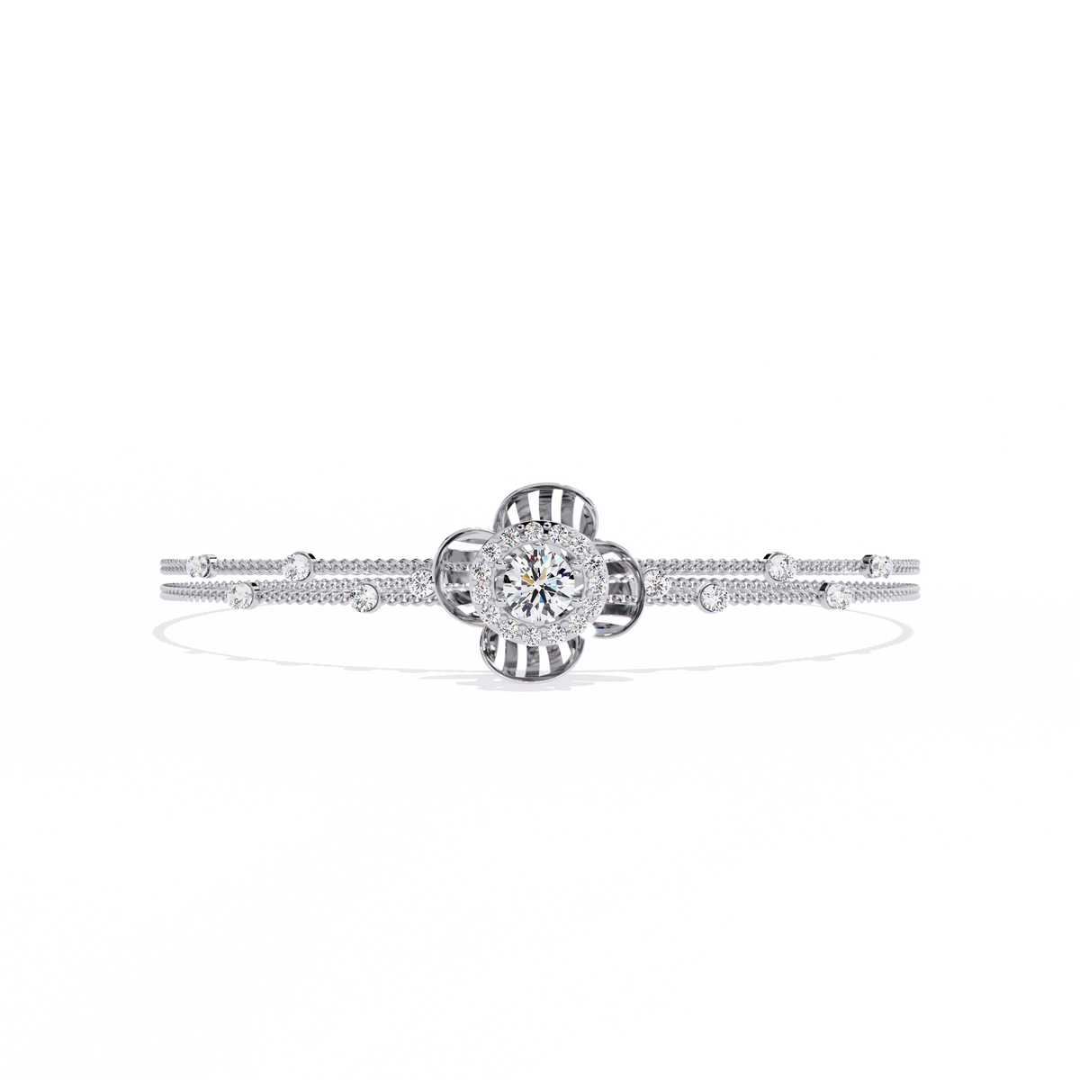 1.0 CTW Round Diamond Halo Motif Bracelet in White Gold view 7 – Lunéa Paris