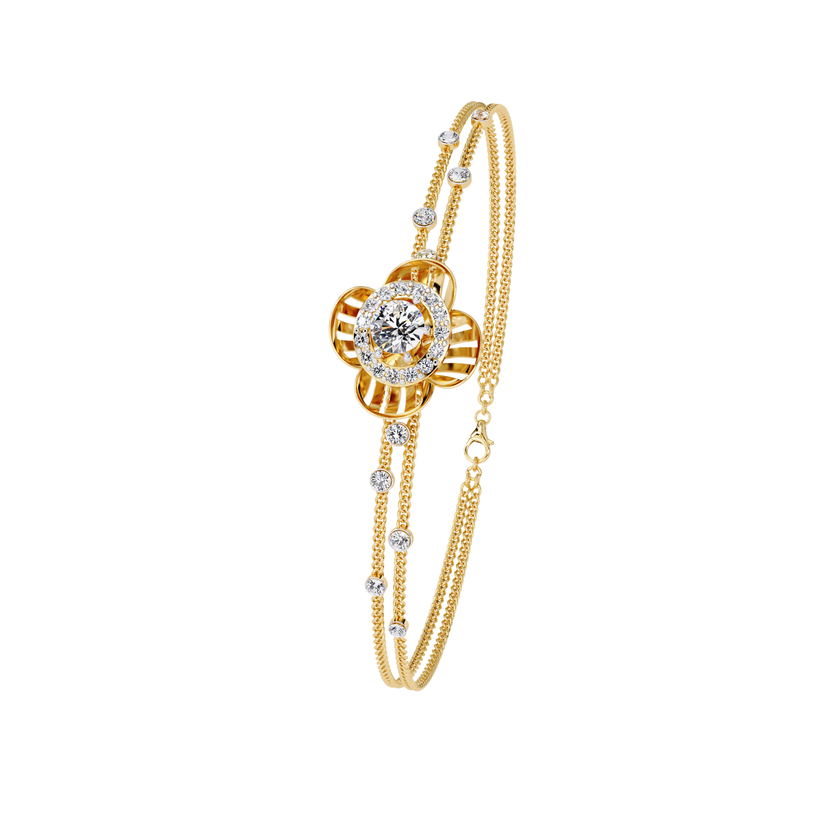 1.0 CTW Round Diamond Halo Motif Bracelet in Yellow Gold view 15 – Lunéa Paris