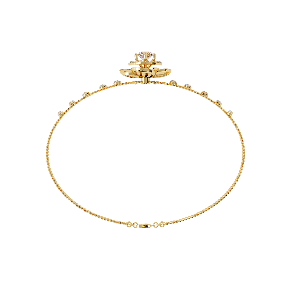 1.0 CTW Round Diamond Halo Motif Bracelet in Yellow Gold view 2 – Lunéa Paris