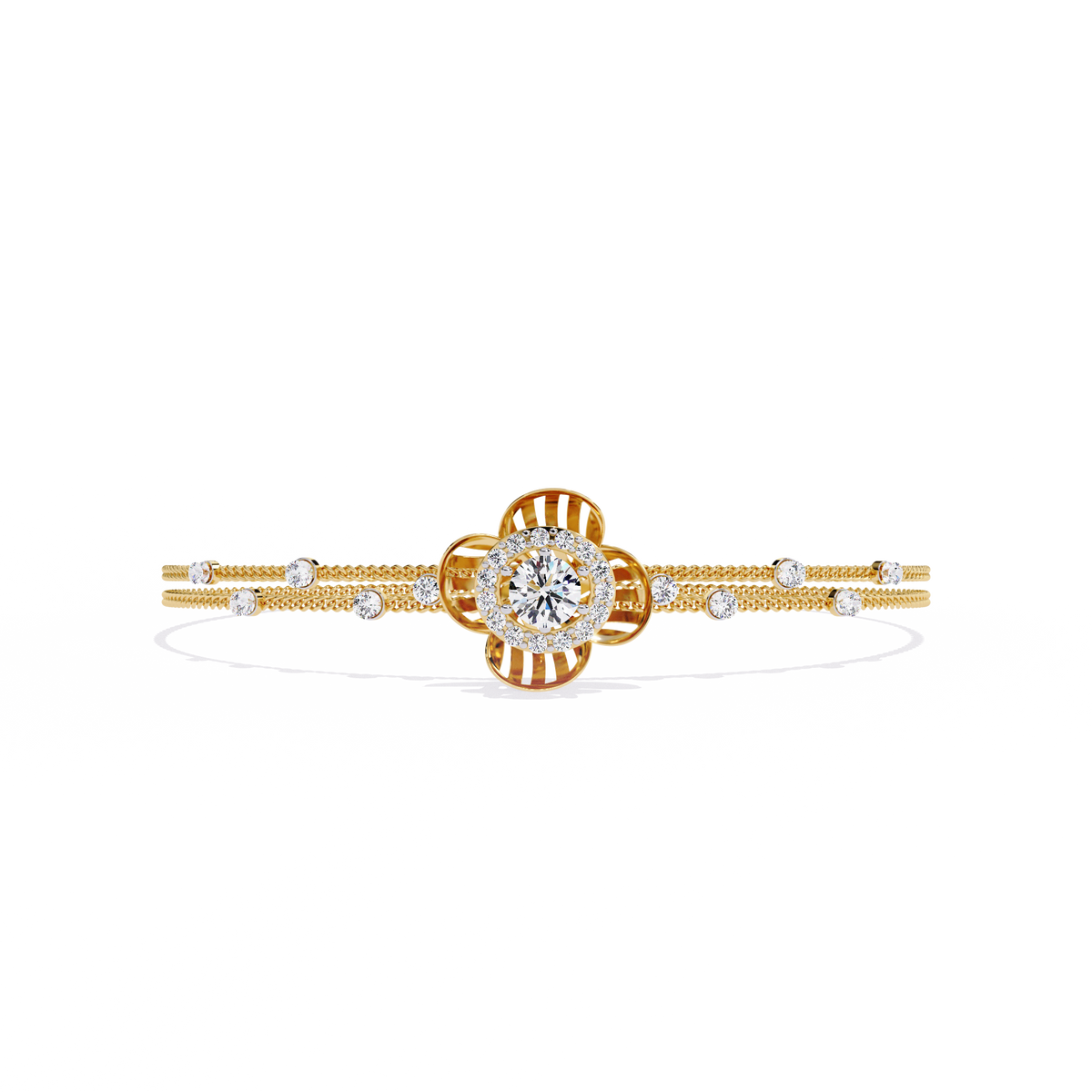 1.0 CTW Round Diamond Halo Motif Bracelet in Yellow Gold view 9 – Lunéa Paris