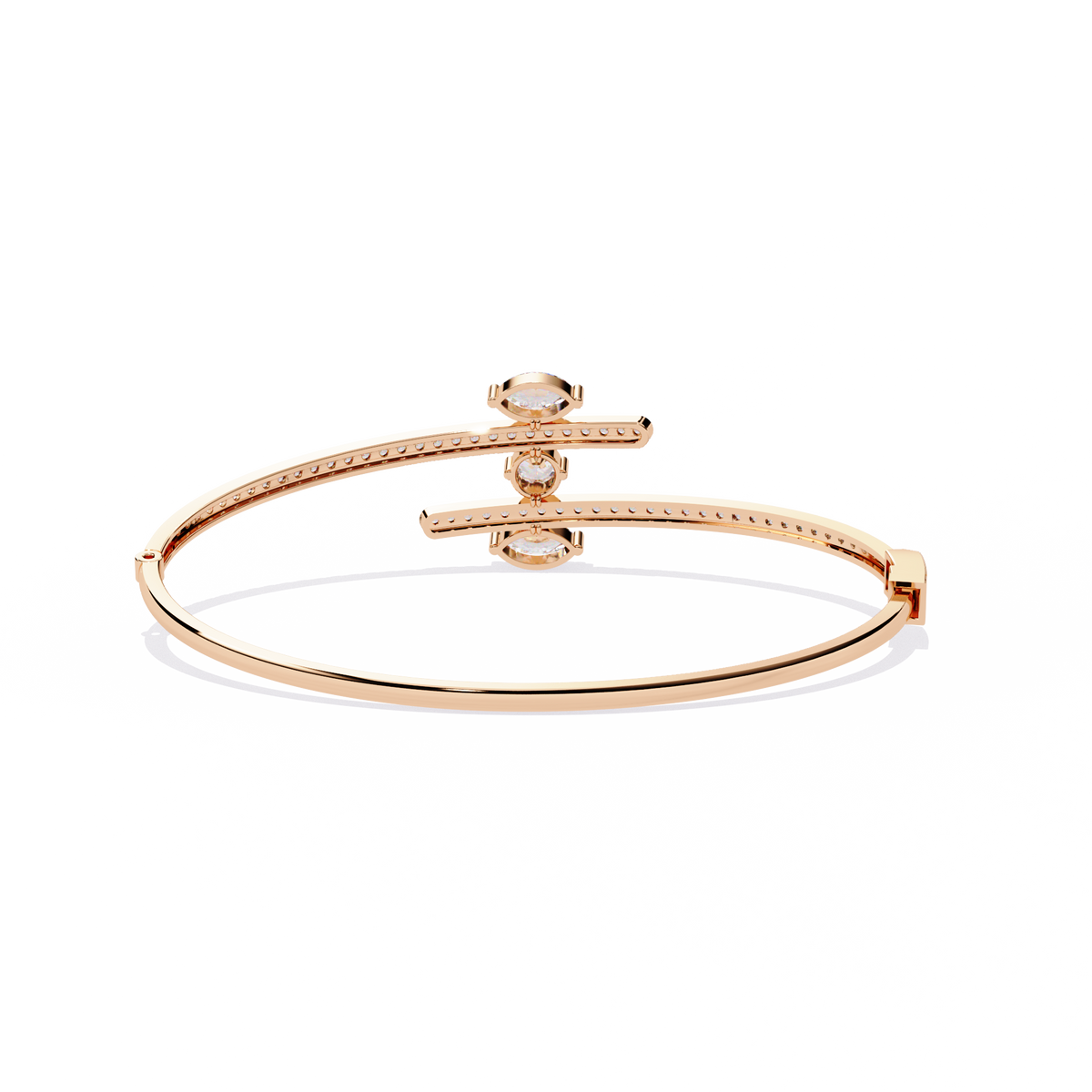 1.6 CTW Mixed Round and Marquise Diamond Bypass Bangle Rose Gold view 10 – Lunéa Paris