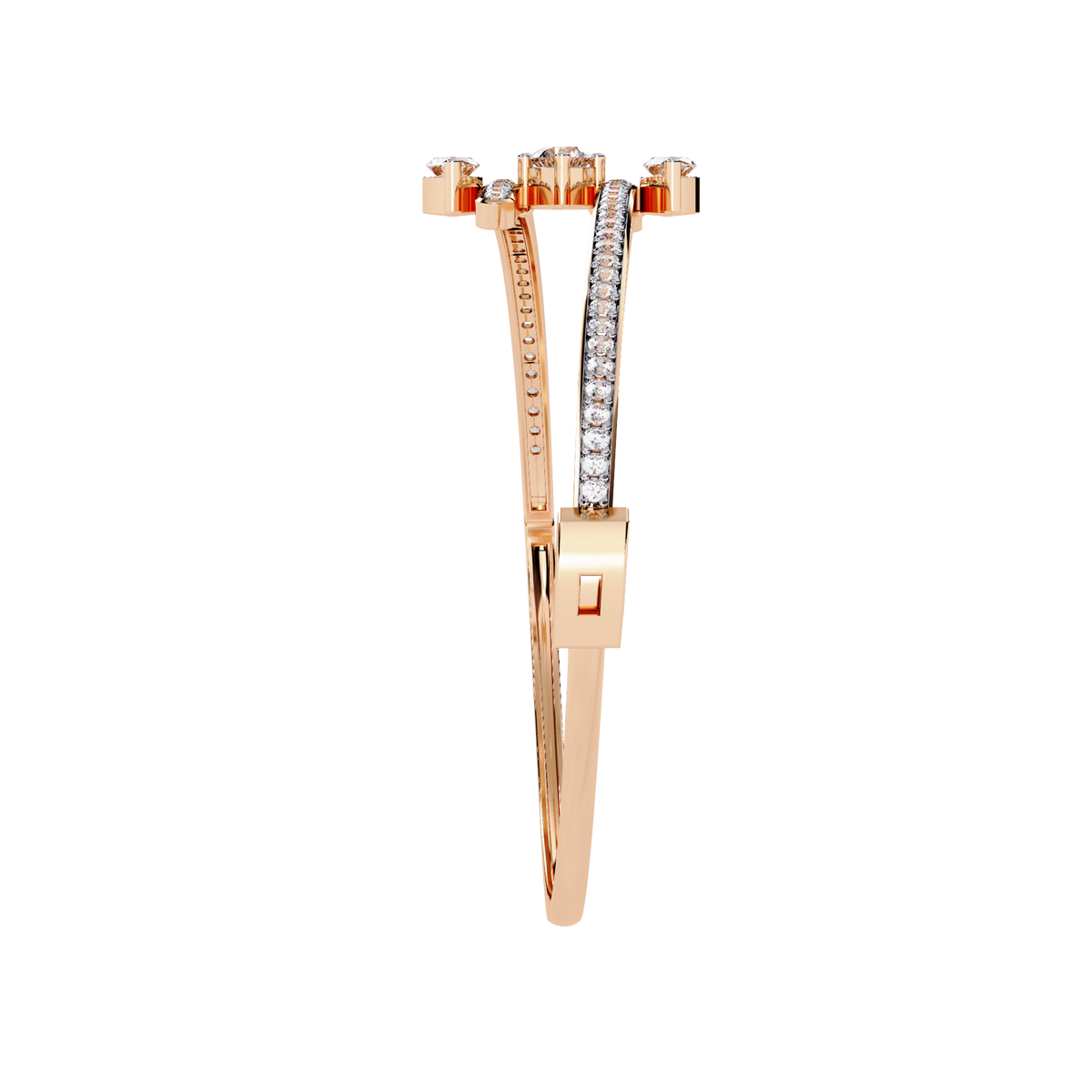 1.6 CTW Mixed Round and Marquise Diamond Bypass Bangle Rose Gold view 3 – Lunéa Paris