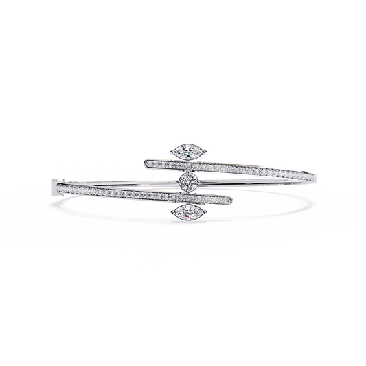 1.6 CTW Mixed Round and Marquise Diamond Bypass Bangle White Gold view 8 – Lunéa Paris