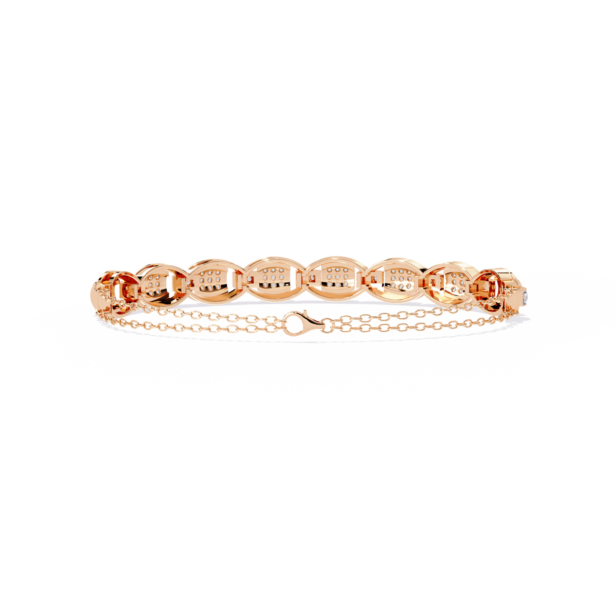 0.8 CTW oval pavé round diamond half-bangle in Rose Gold, underside view – Lunéa Paris