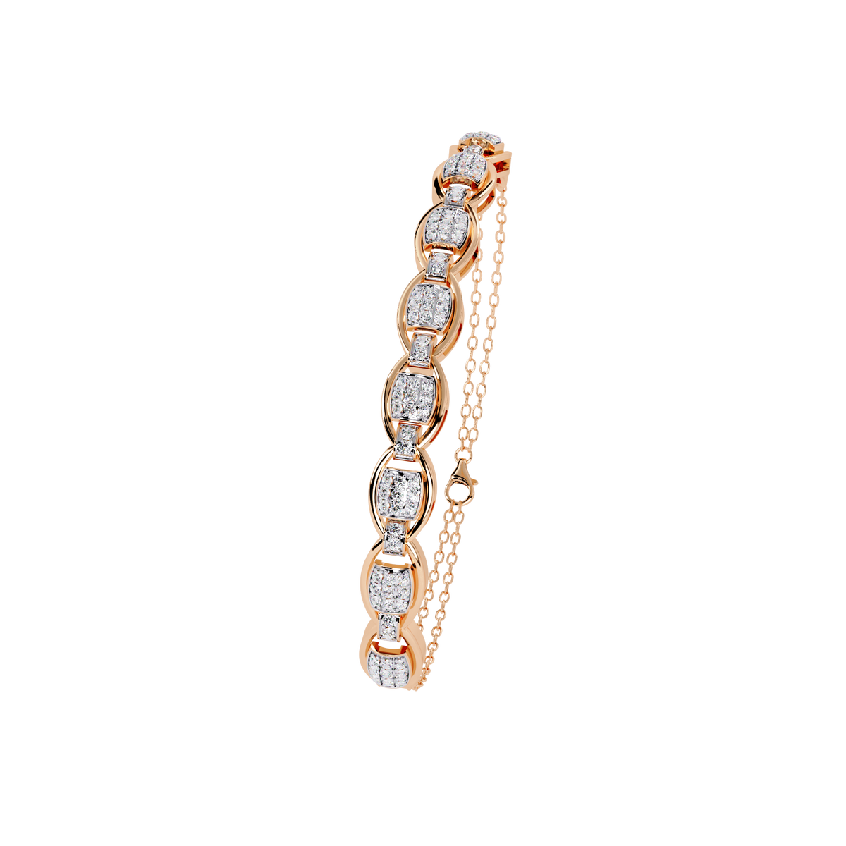 0.8 CTW oval pavé round diamond half-bangle in Rose Gold, upright angled view – Lunéa Paris