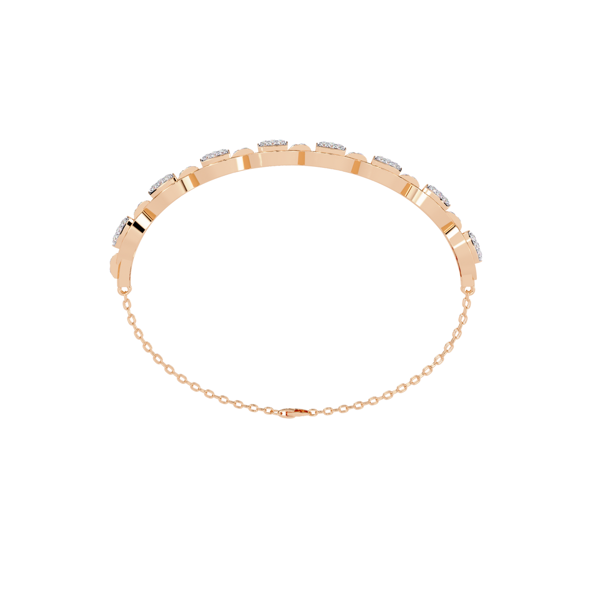 0.8 CTW oval pavé round diamond half-bangle in Rose Gold, rear view – Lunéa Paris