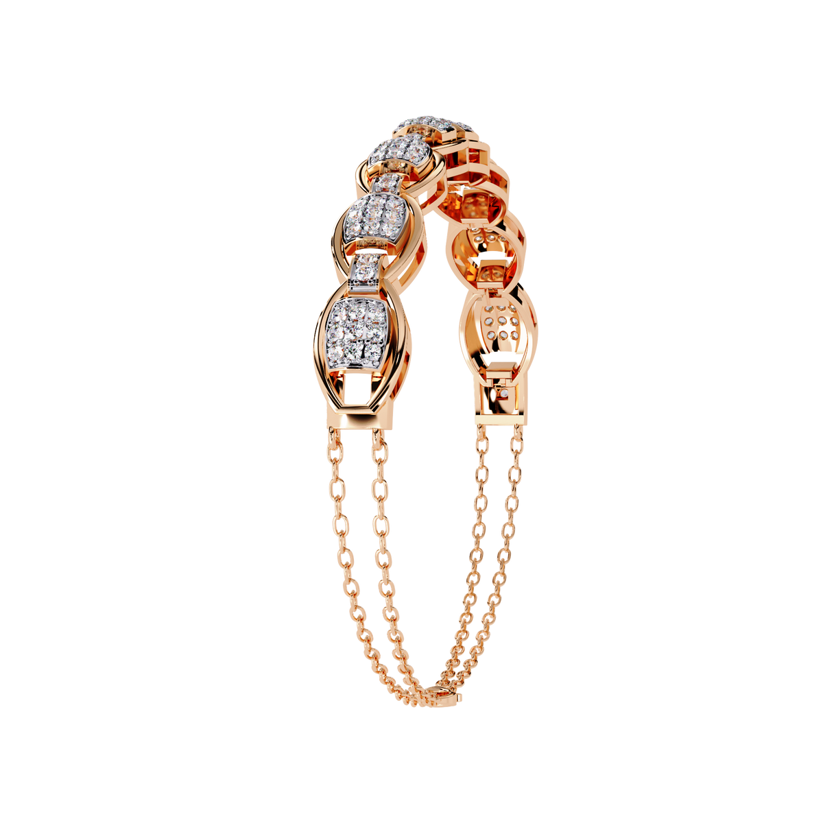 0.8 CTW oval pavé round diamond half-bangle in Rose Gold, angled view – Lunéa Paris