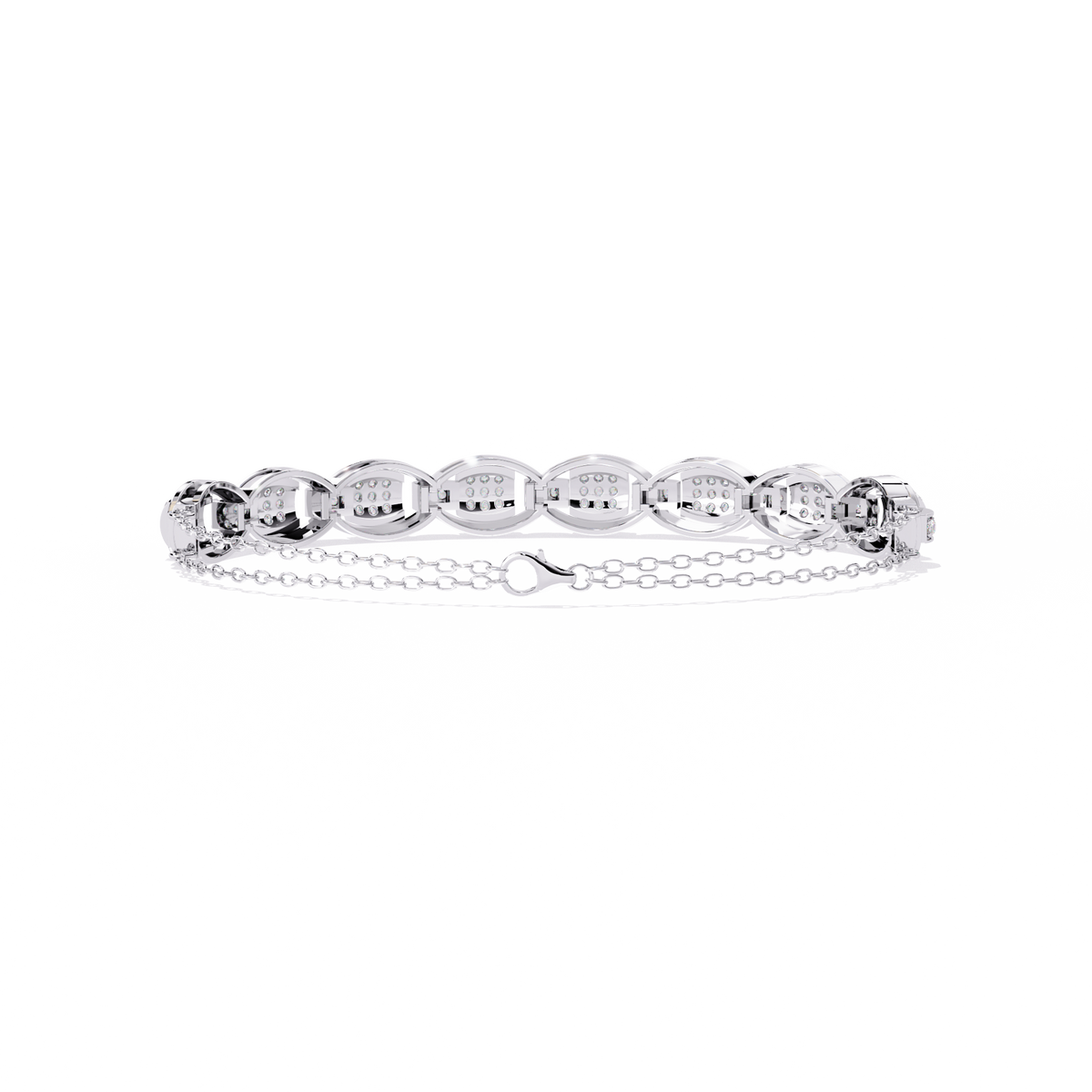 0.8 CTW oval pavé round diamond half-bangle in White Gold, underside view – Lunéa Paris