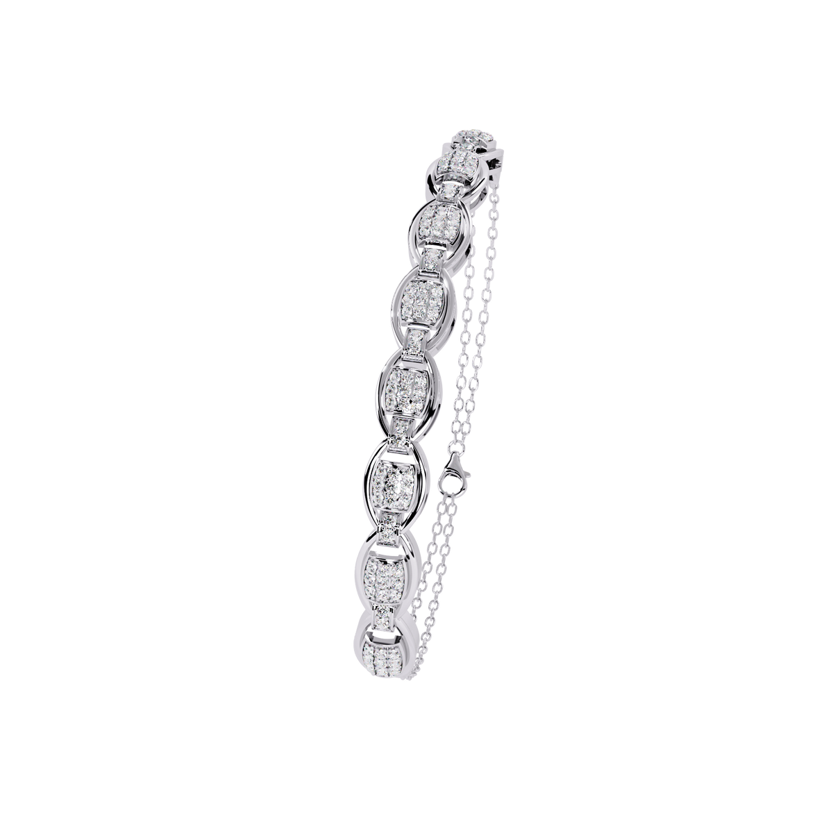 0.8 CTW oval pavé round diamond half-bangle in White Gold, upright angled view – Lunéa Paris