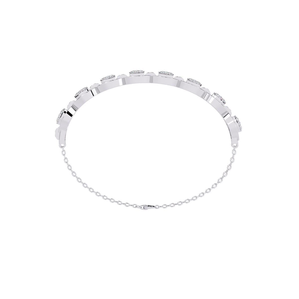 0.8 CTW oval pavé round diamond half-bangle in White Gold, rear view – Lunéa Paris