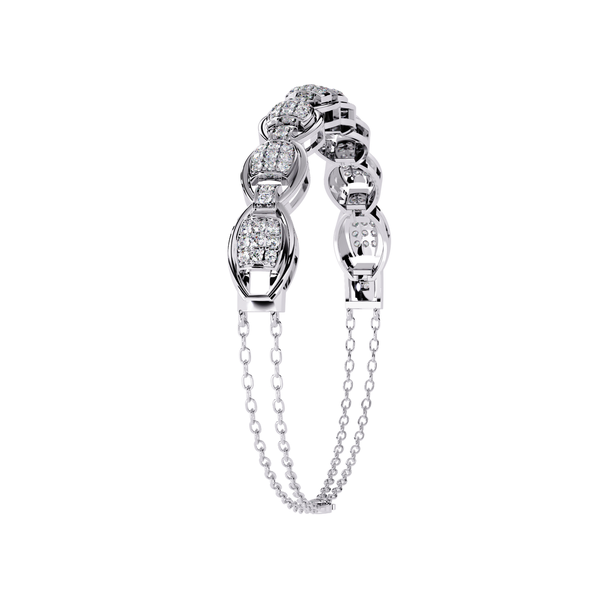 0.8 CTW oval pavé round diamond half-bangle in White Gold, angled view – Lunéa Paris