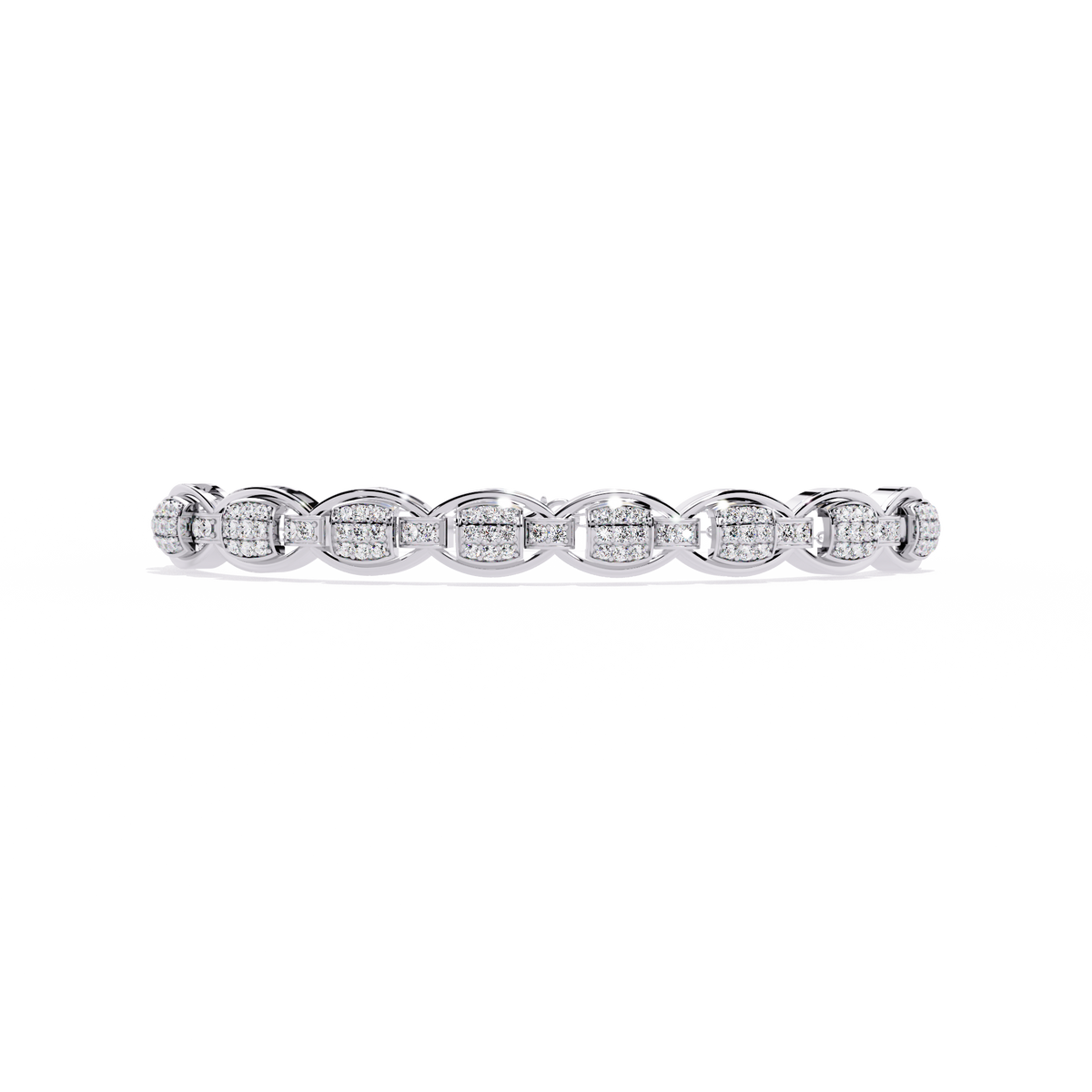 0.8 CTW oval pavé round diamond half-bangle in White Gold, front-facing flat view – Lunéa Paris