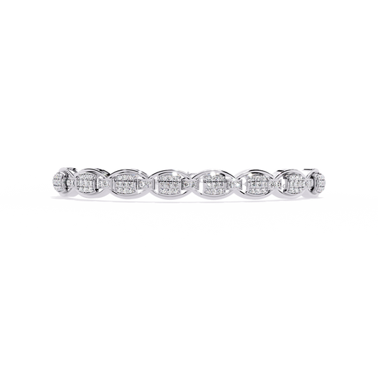 0.8 CTW oval pavé round diamond half-bangle in White Gold, front-facing flat view – Lunéa Paris