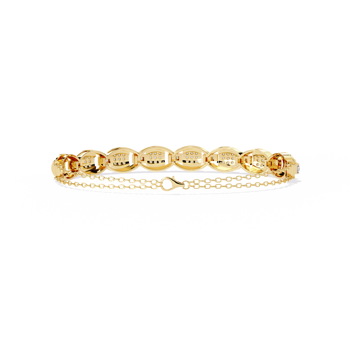 0.8 CTW oval pavé round diamond half-bangle in Yellow Gold, underside view – Lunéa Paris