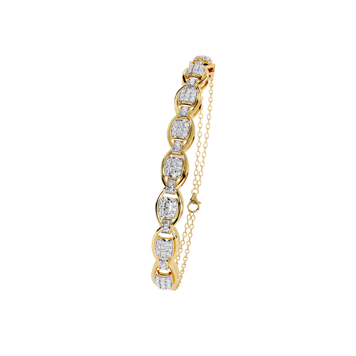 0.8 CTW oval pavé round diamond half-bangle in Yellow Gold, upright angled view – Lunéa Paris