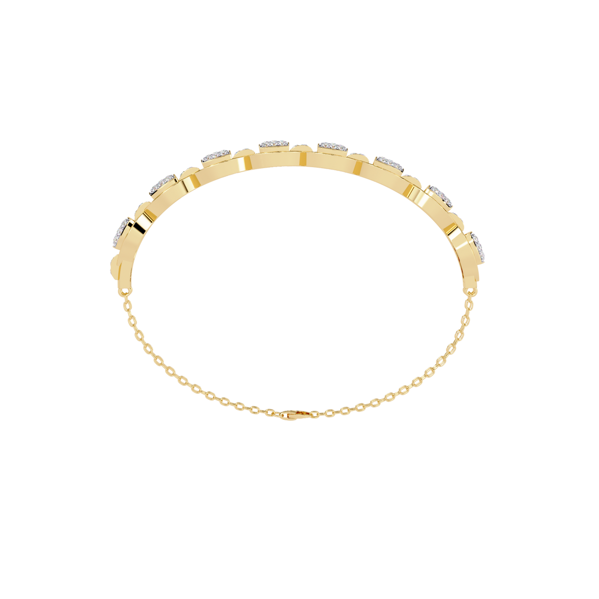 0.8 CTW oval pavé round diamond half-bangle in Yellow Gold, rear view – Lunéa Paris