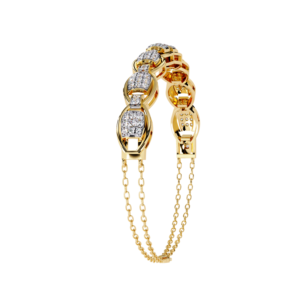 0.8 CTW oval pavé round diamond half-bangle in Yellow Gold, angled view – Lunéa Paris