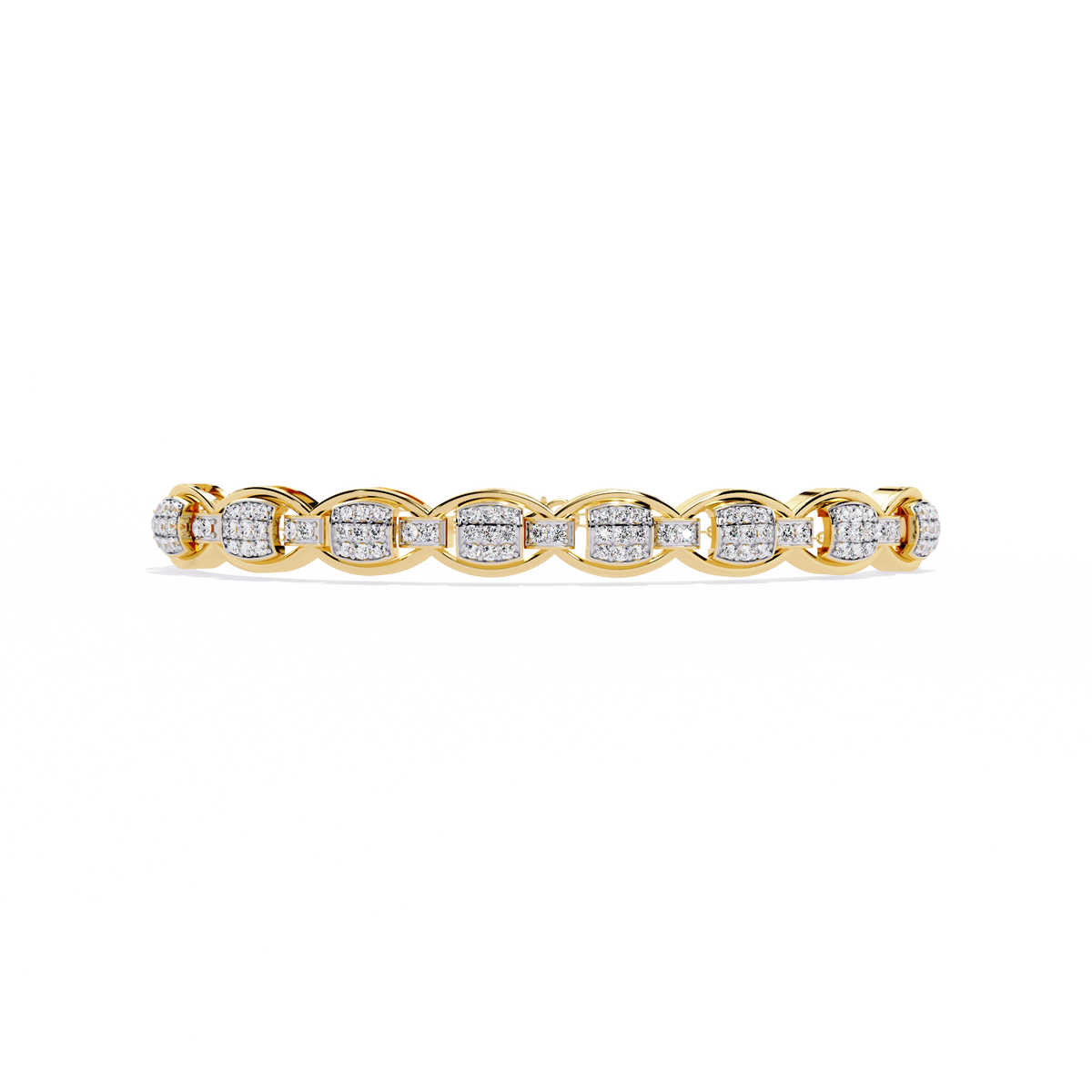 0.8 CTW oval pavé round diamond half-bangle in Yellow Gold, front-facing flat view – Lunéa Paris
