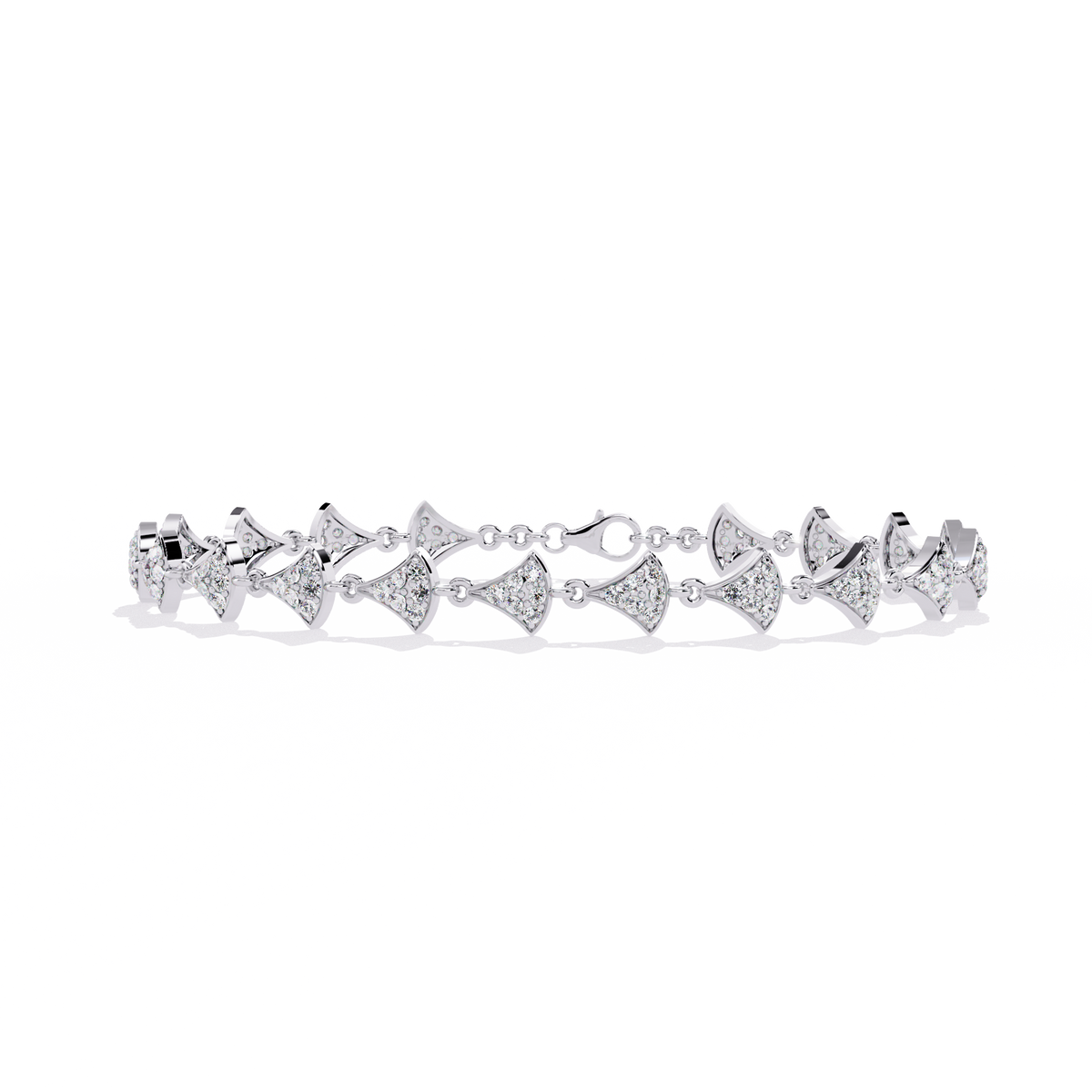 1.1 CTW pavé fan-link round diamond tennis bracelet in White Gold, front-facing flat view – Lunéa Paris