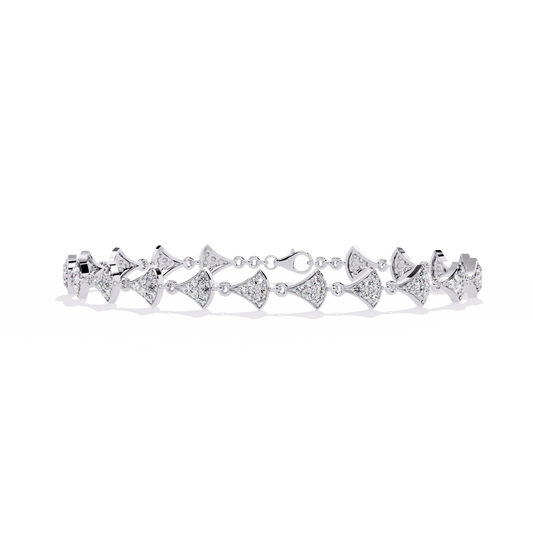 1.1 CTW pavé fan-link round diamond tennis bracelet in White Gold, front-facing flat view – Lunéa Paris