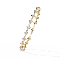 1.1 CTW pavé fan-link round diamond tennis bracelet in Yellow Gold, upright angled view – Lunéa Paris