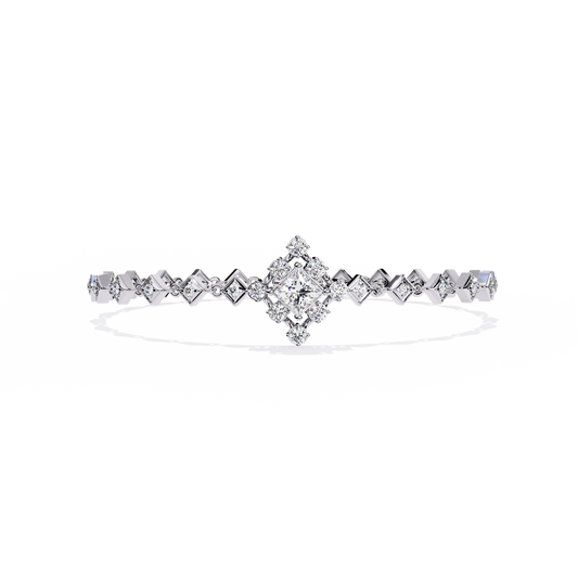 1.7 CTW princess-center and round diamond link tennis bracelet in White Gold, front-facing flat view – Lunéa Paris