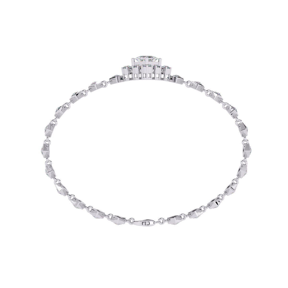 1.7 CTW princess-center and round diamond link tennis bracelet in White Gold, circular profile view – Lunéa Paris