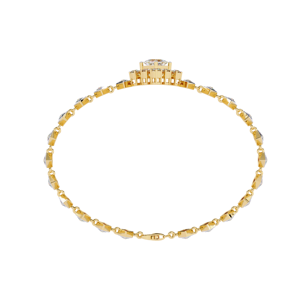 1.7 CTW princess-center and round diamond link tennis bracelet in Yellow Gold, circular profile view – Lunéa Paris