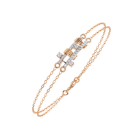 0.3 CTW pavé double-bar round diamond double-chain bracelet in Rose Gold, angled view – Lunéa Paris