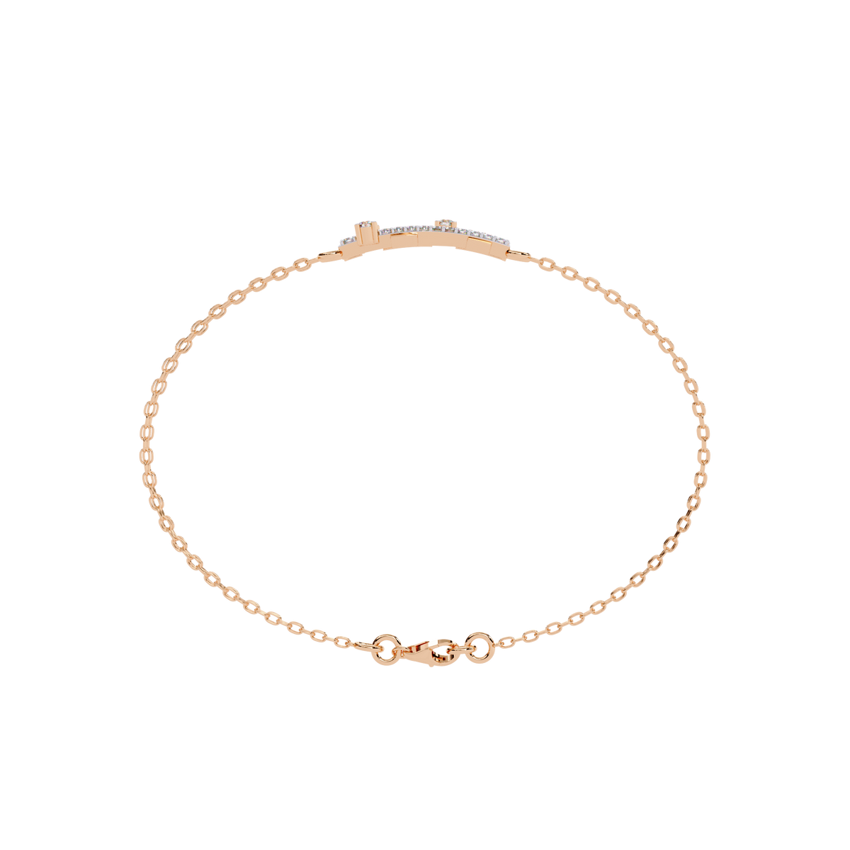 0.3 CTW pavé double-bar round diamond double-chain bracelet in Rose Gold, circular profile view – Lunéa Paris