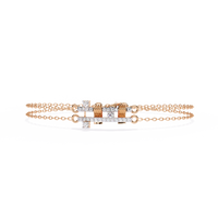 0.3 CTW pavé double-bar round diamond double-chain bracelet in Rose Gold, front-facing flat view – Lunéa Paris