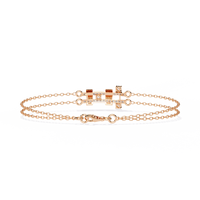 0.3 CTW pavé double-bar round diamond double-chain bracelet in Rose Gold, rear clasp-side view – Lunéa Paris