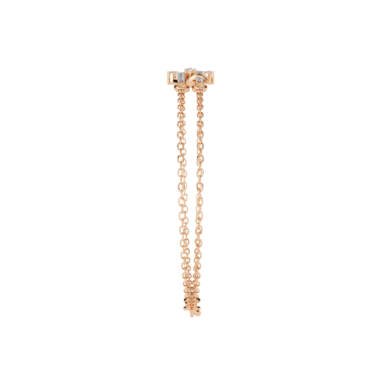 0.3 CTW pavé double-bar round diamond double-chain bracelet in Rose Gold, upright side profile – Lunéa Paris