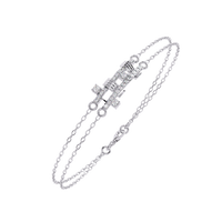 0.3 CTW pavé double-bar round diamond double-chain bracelet in White Gold, angled view – Lunéa Paris
