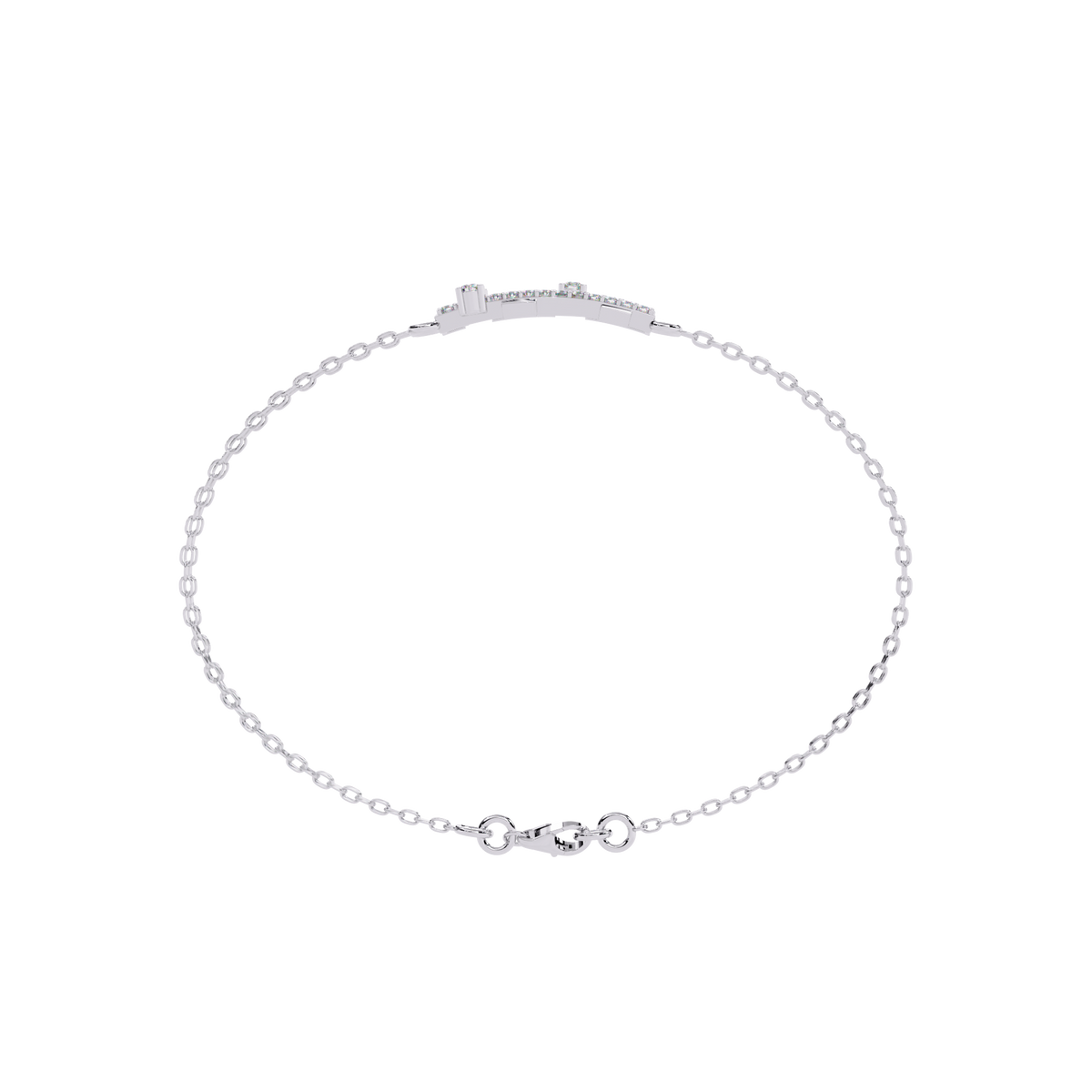 0.3 CTW pavé double-bar round diamond double-chain bracelet in White Gold, circular profile view – Lunéa Paris