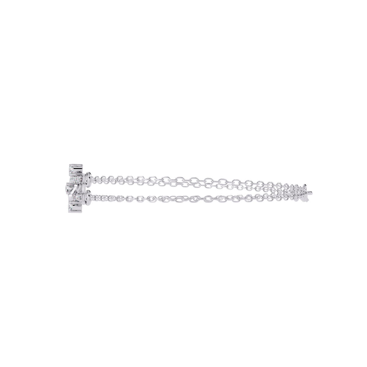 0.3 CTW pavé double-bar round diamond double-chain bracelet in White Gold, flat side profile – Lunéa Paris