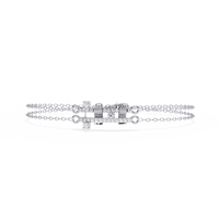 0.3 CTW pavé double-bar round diamond double-chain bracelet in White Gold, front-facing flat view – Lunéa Paris