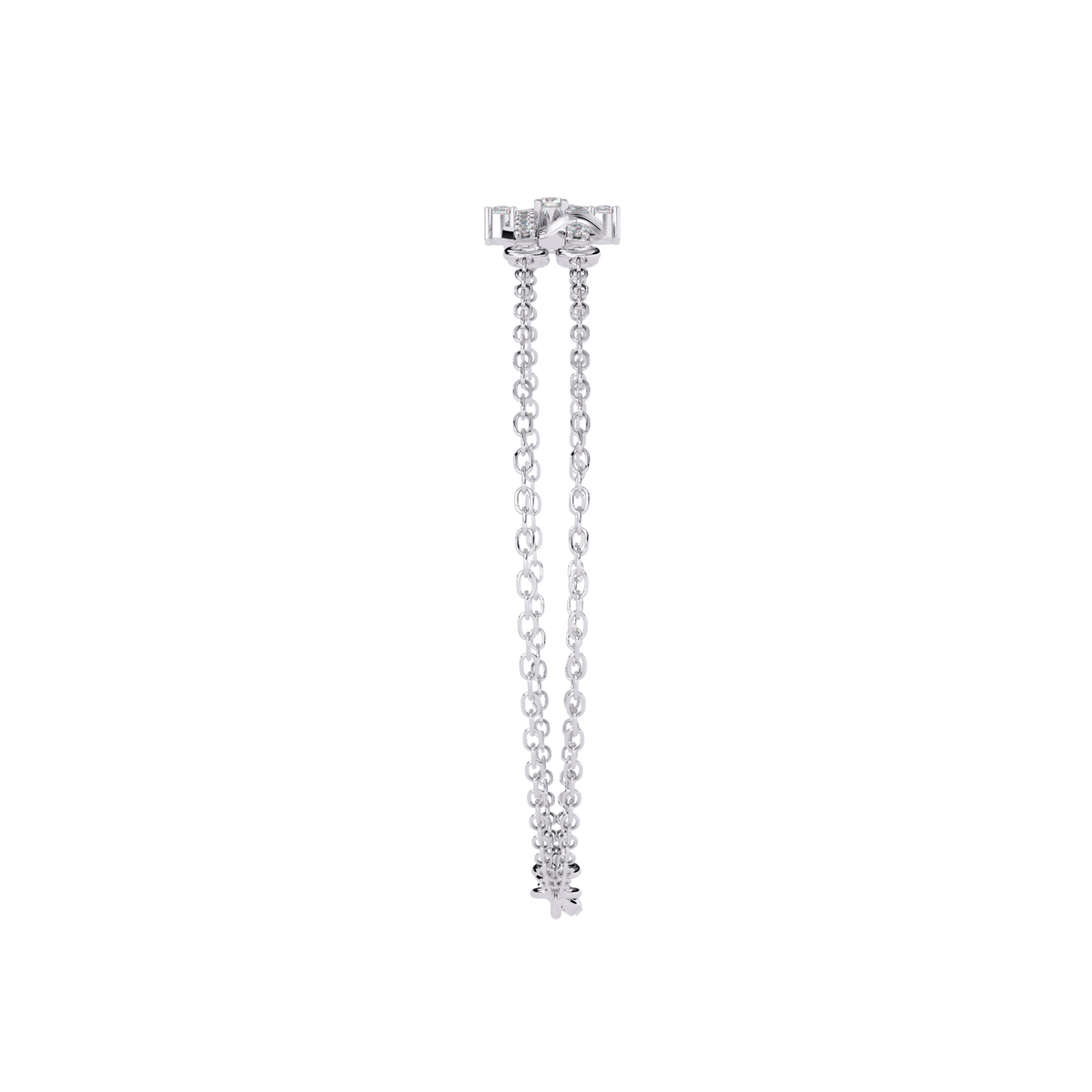0.3 CTW pavé double-bar round diamond double-chain bracelet in White Gold, upright side profile – Lunéa Paris