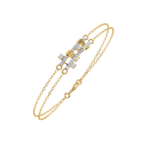0.3 CTW pavé double-bar round diamond double-chain bracelet in Yellow Gold, angled view – Lunéa Paris