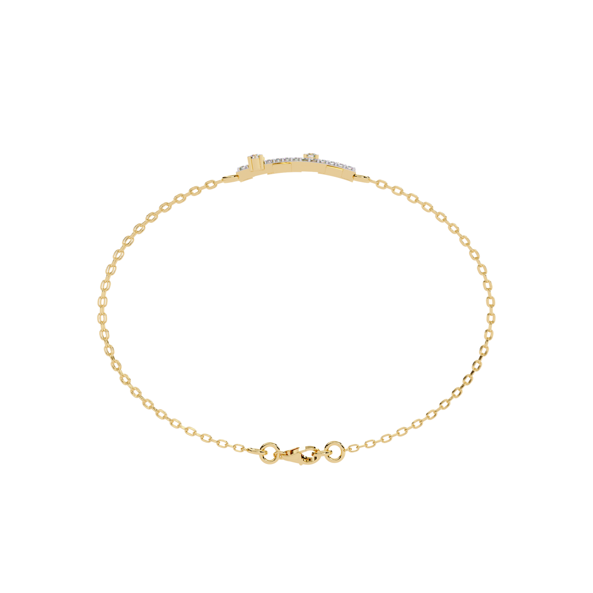 0.3 CTW pavé double-bar round diamond double-chain bracelet in Yellow Gold, circular profile view – Lunéa Paris
