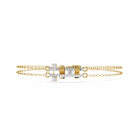 0.3 CTW pavé double-bar round diamond double-chain bracelet in Yellow Gold, front-facing flat view – Lunéa Paris