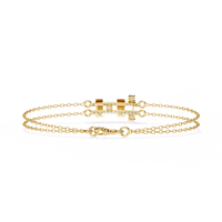 0.3 CTW pavé double-bar round diamond double-chain bracelet in Yellow Gold, rear clasp-side view – Lunéa Paris