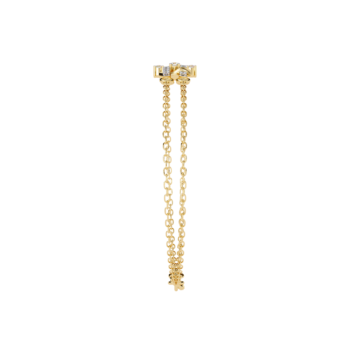 0.3 CTW pavé double-bar round diamond double-chain bracelet in Yellow Gold, upright side profile – Lunéa Paris
