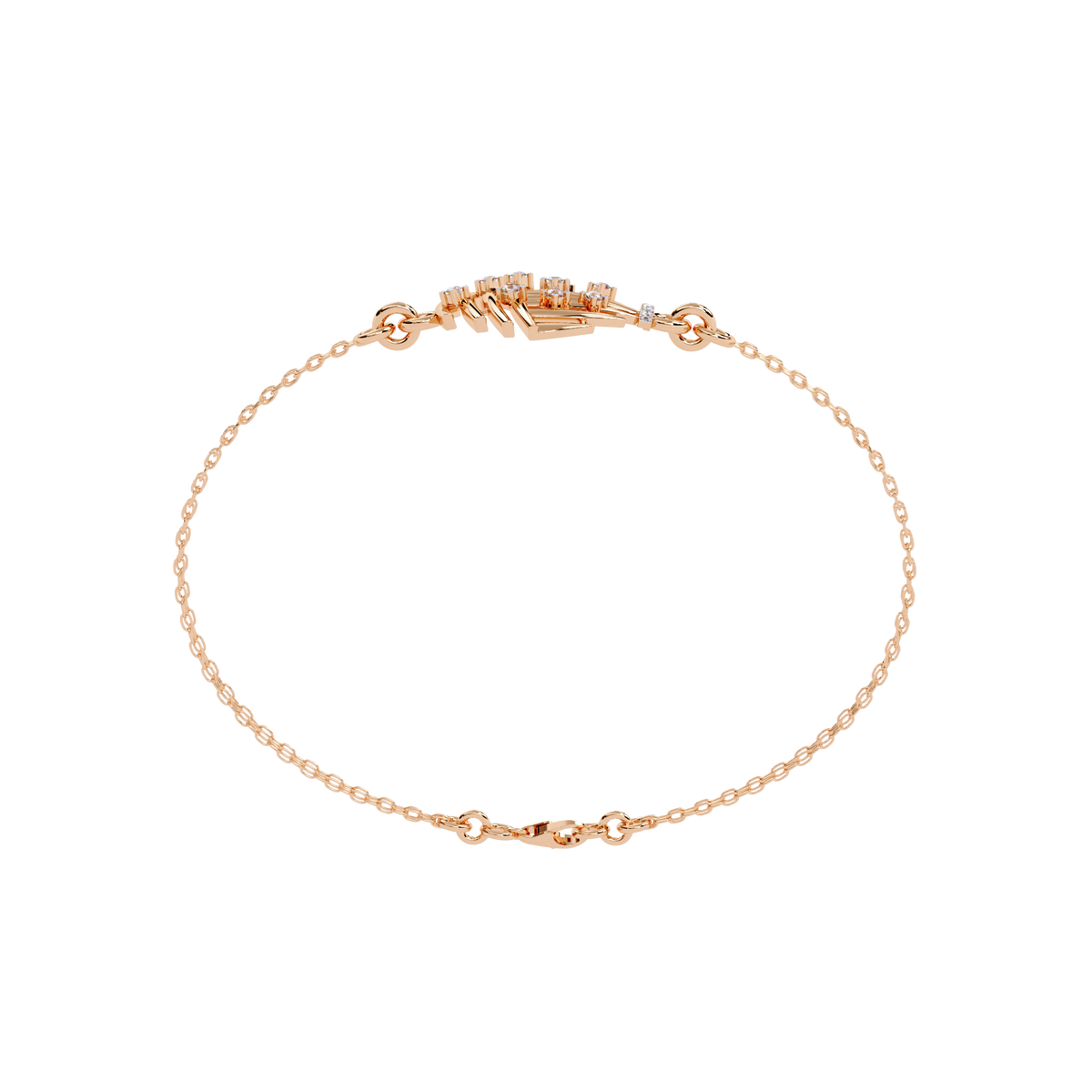 0.1 CTW sculptural fan round diamond double-chain bracelet in Rose Gold, circular profile view – Lunéa Paris