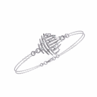 0.1 CTW sculptural fan round diamond double-chain bracelet in White Gold, angled view – Lunéa Paris