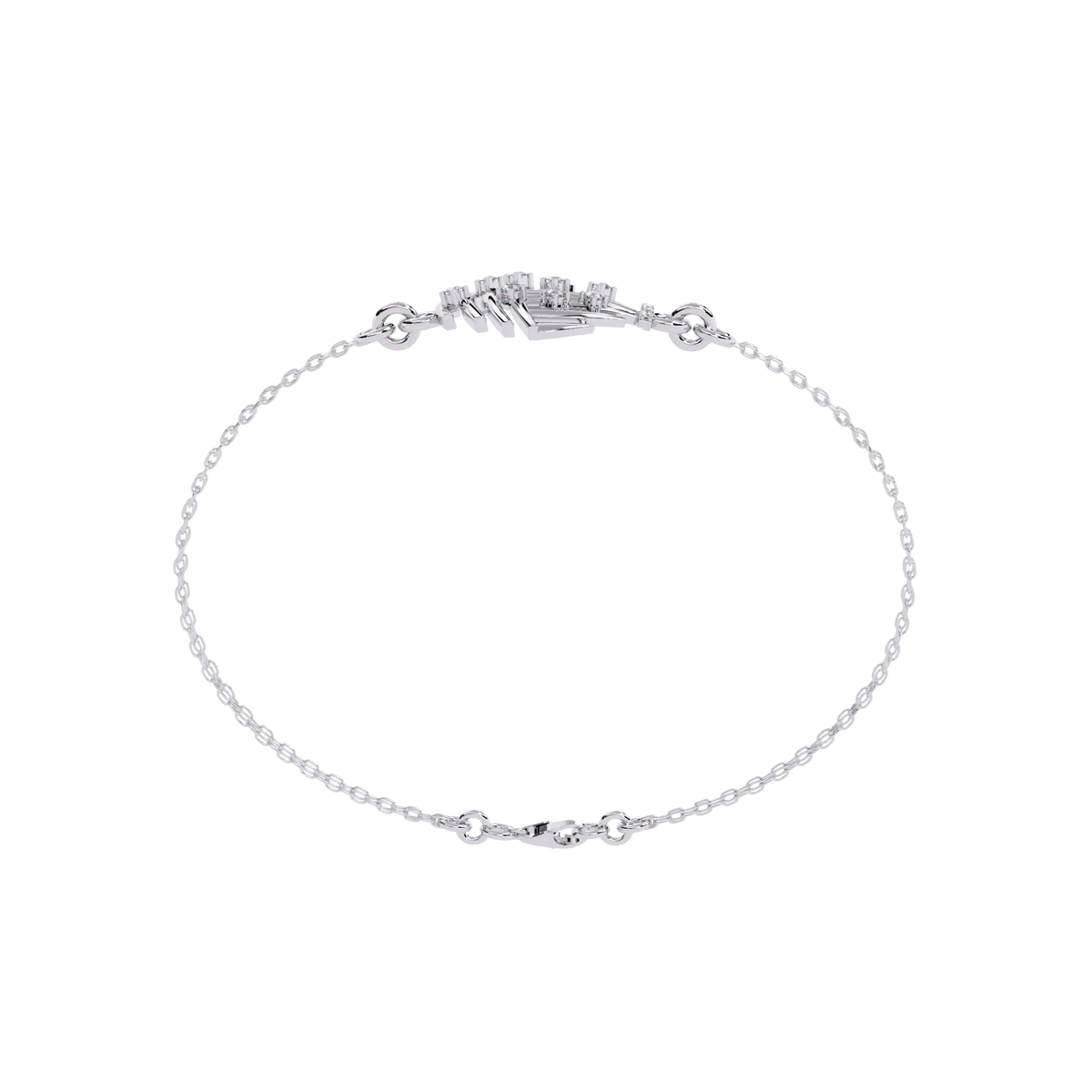 0.1 CTW sculptural fan round diamond double-chain bracelet in White Gold, circular profile view – Lunéa Paris