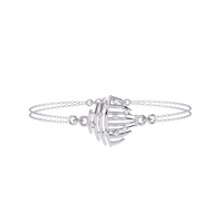 0.1 CTW sculptural fan round diamond double-chain bracelet in White Gold, front-facing flat view – Lunéa Paris
